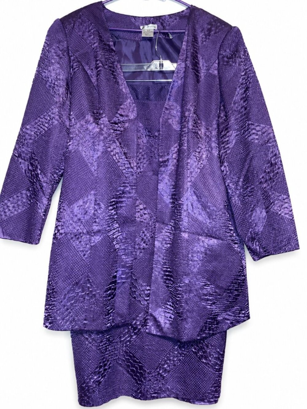 Lloyd Williams Church Suit Jacket Blazer Skirt Set Texture Women 22W Plus Purple